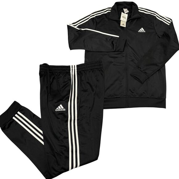 adidas Essentials Tracksuit 2 Piece Set Fleece 3-Stripes Black Men's Size Medium - Picture 2 of 7